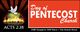 Pentecost Church banner with a dove, flames, and "Acts 2:38."
