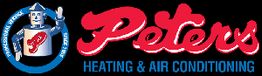 Logo of Peters Heating & Air Conditioning with a robot and circular text design.