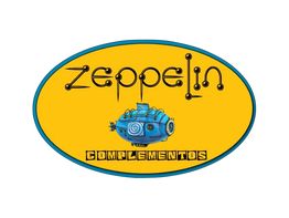 Logotipo ovalado: "Zeppelin Complementos" con un submarino azul en el centro sobre fondo amarillo.