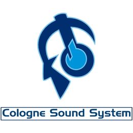 Blaues Logo mit abstrakten Formen und Text "Cologne Sound System" darunter.
