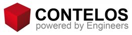 Logo mit rotem Würfel und Text: "CONTELOS powered by Engineers".