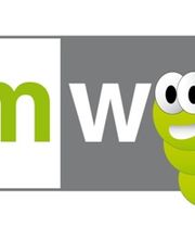 Logo mit Text "glimworm" und einem lächelnden, leuchtenden Wurm als Ersatz für das "o".
