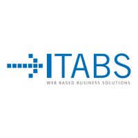 Logo von ITABS mit Pixelpfeil, Text: "Web Based Business Solutions", in Blau.