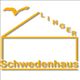 Logo des Schwedenhaus Linger in Gelb, geformt wie ein Haus mit Vogel-Silhouette darüber.