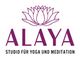 Logo von Alaya, einem Studio für Yoga und Meditation, mit einer stilisierten Lotusblume.