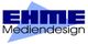 Logo von EHME Mediendesign mit blauem Hintergrund.