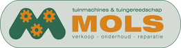 MOLS logo, tuinmachines & gereedschap, verkoop, onderhoud en reparatie, met groene en oranje details.