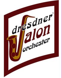 Logo mit Saxofon, zeigt den Schriftzug "dresdner salon orchester" in stilisierter Schrift.
