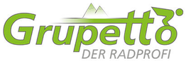 Logo von Grupetto mit grüner Schrift, Bergsilhouette und Radfahrersymbol.