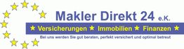 Logo von Makler Direkt 24 mit gelben Sternen, Text zu Versicherungen, Immobilien und Finanzen.