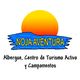 Logo de Noja Aventura: sol sobre mar, texto: "Albergue, Centro de Turismo Activo y Campamentos".