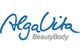 Blaues "AlgaVita BeautyBody"-Logo auf weißem Hintergrund.