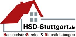 Logo mit rotem Dach, Hausgrafik und Text: "HSD-Stuttgart.de HausmeisterService & Dienstleistungen".