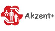 Rotes Logo mit Figuren und Text "Akzent+".