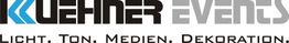 Logo von Kuehner Events mit Slogan: "Licht. Ton. Medien. Dekoration." in Schwarz und Grau.