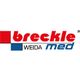Logo mit rotem und blauem Text: "breckle WEIDA med" auf weißem Hintergrund.