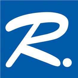 Weißes "R." auf blauem Hintergrund.