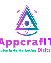 Logo da AppcrafIT, agência de marketing digital, com design geométrico em roxo e azul.