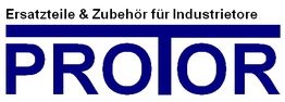 Logo: "Ersatzteile & Zubehör für Industrietore" mit großem Schriftzug "PROTOR" in Blau.
