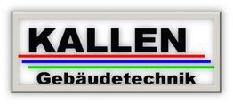 KALLEN Gebäudetechnik-Logo mit roten, blauen und grünen Linien darunter.