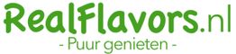 Logo met de tekst: "RealFlavors.nl - Puur genieten" in groene letters.