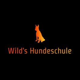 Silhouette eines Hundes und der Schriftzug "Wild's Hundeschule" auf schwarzem Hintergrund.
