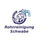 Logo mit Klempner und Wasser, Text: "Rohrreinigung Schwabe".