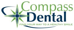 Logo for Compass Dental with compass graphic and tagline, "Find your way to a healthy smile."