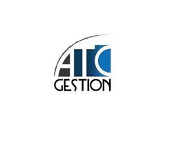 Logotipo con las letras "ATC GESTIÓN" en azul y negro con un diseño curvo encima.