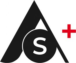 Schwarzes "A" und "S" mit rotem Pluszeichen auf weißem Hintergrund.