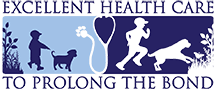 Silhouettes of people and dogs with text: "Excellent Health Care to Prolong the Bond."