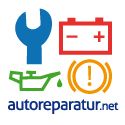 Werkzeug, Batterie, Ölkanne, Warnsymbol und Text "autoreparatur.net" in verschiedenen Farben.