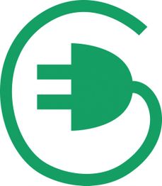 Ícono verde de enchufe eléctrico dentro de la letra "G".