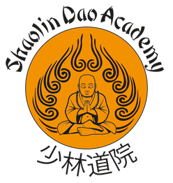Logo der Shaolin Dao Academy mit Mönch in sitzender Position in einem orangefarbenen Kreis.