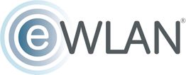 Logo mit dem Schriftzug „eWLAN“ in Grau, Kreisdesign in Blau und Weiß um den Buchstaben „e“.