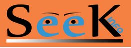 Logo with "SeeK info" on an orange background, featuring stylized eyes in the letters "ee".