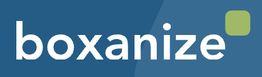 Blaues Logo mit weißem Text "boxanize" und grünem Quadrat rechts.