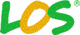 Grüner Text "LOS" mit gelber Textur im Buchstaben "O", Registrierungszeichen oben rechts.