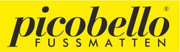 Gelbes Logo mit Schriftzug "picobello Fussmatten" in Schwarz.