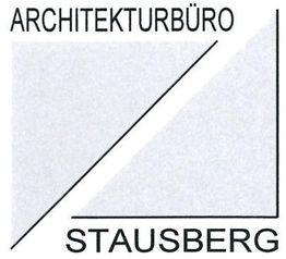 Logo mit der Aufschrift "Architekturbüro Stausberg", Dreieck im Hintergrund.