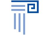 Abstraktes blaues Logo mit Linien und geometrischem Muster, inspiriert von einer Säule.