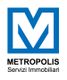 Logo di Metropolis Servizi Immobiliari, con una grande "M" blu e testo in nero.