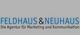 Logo von Feldhaus & Neuhaus, einer Agentur für Marketing und Kommunikation auf grauem Hintergrund.