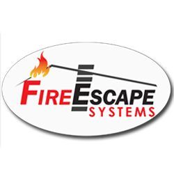 Logo of "Fire Escape Systems" with a ladder and flame graphic.