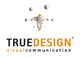 Logo mit Text: "TRUEDESIGN visual communication", in Orange und Grau auf weißem Hintergrund.
