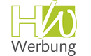Logo mit den Buchstaben "HW" in Grün und Weiß, darunter der Schriftzug "Werbung".