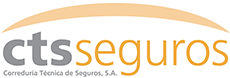 Logo de CTS Seguros con texto gris y naranja, y un arco naranja arriba.