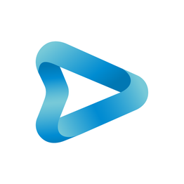 Abstraktes, dreieckiges Logo mit blauem Farbverlauf auf weißem Hintergrund.