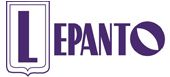 Logotipo con letras "Lepanto" en púrpura y un escudo estilizado a la izquierda.