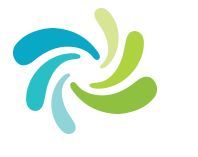 Abstract swirl pattern with blue and green curved shapes on a white background.